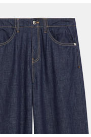thumbnail: Dark blue denim comma high waist wide leg jeans dark blue van denim met rits- en knoopsluiting en effen