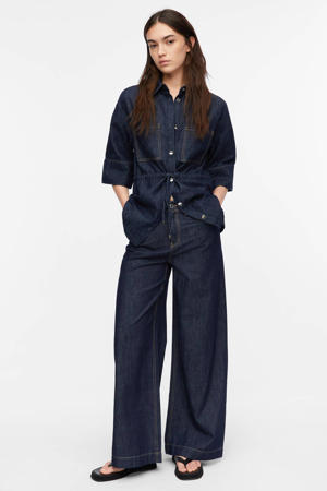 high waist wide leg jeans dark blue denim