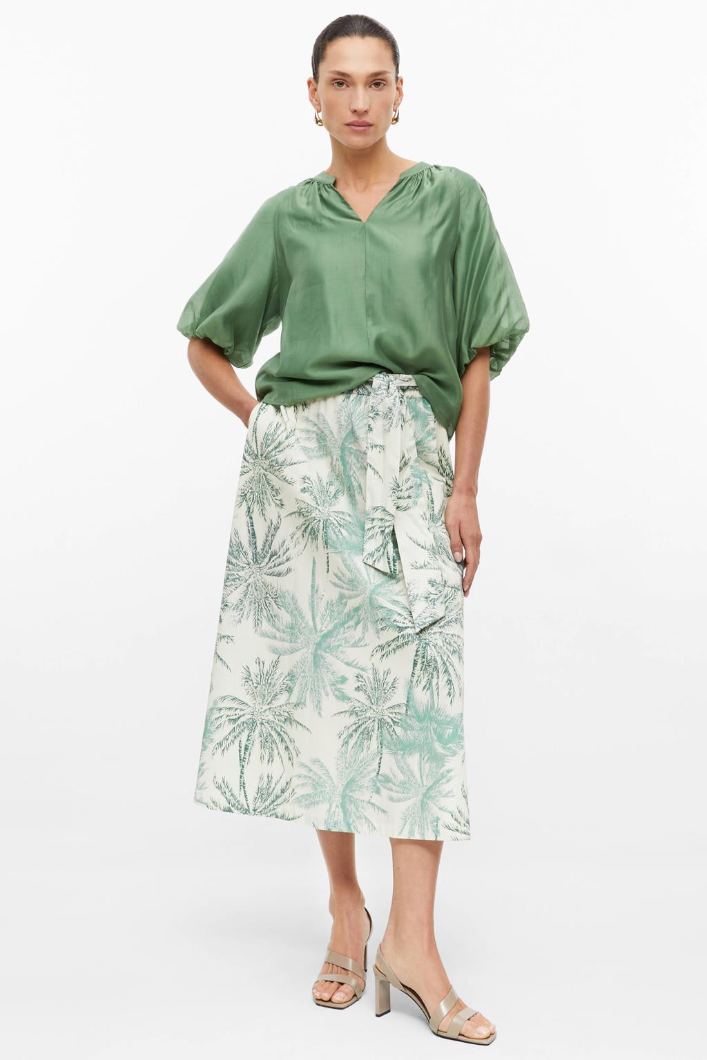 Groene dames s.Oliver BLACK LABEL blousetop van lyocell met effen, korte mouwen en V-hals