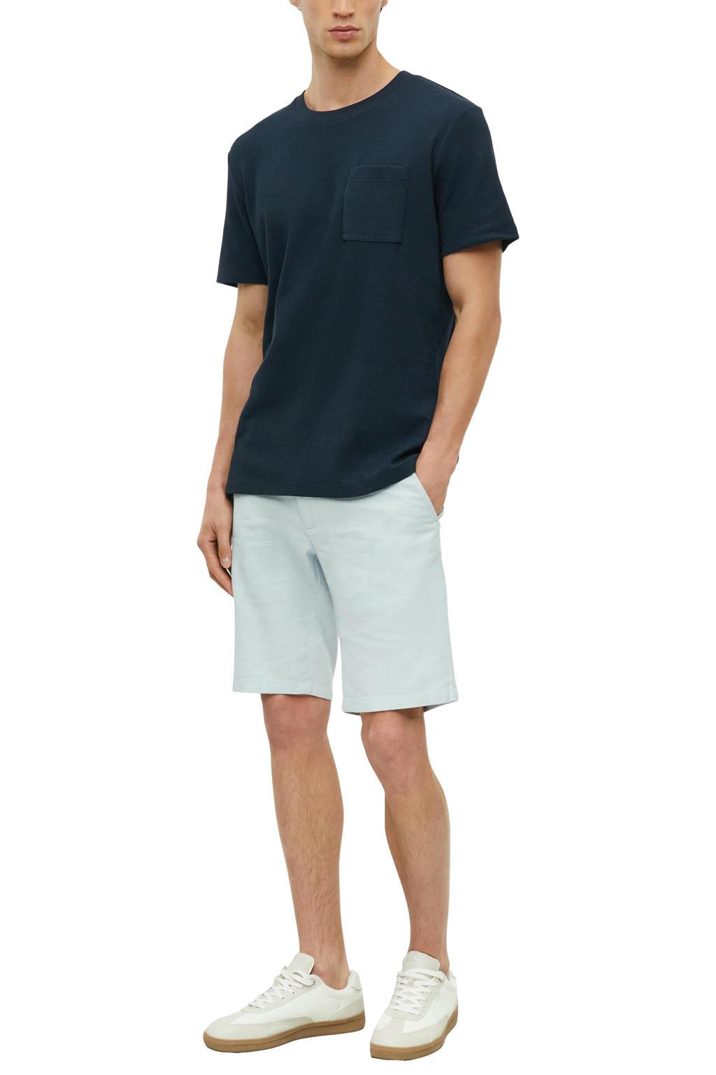 s.Oliver regular bermuda short met linnen lichtblauw