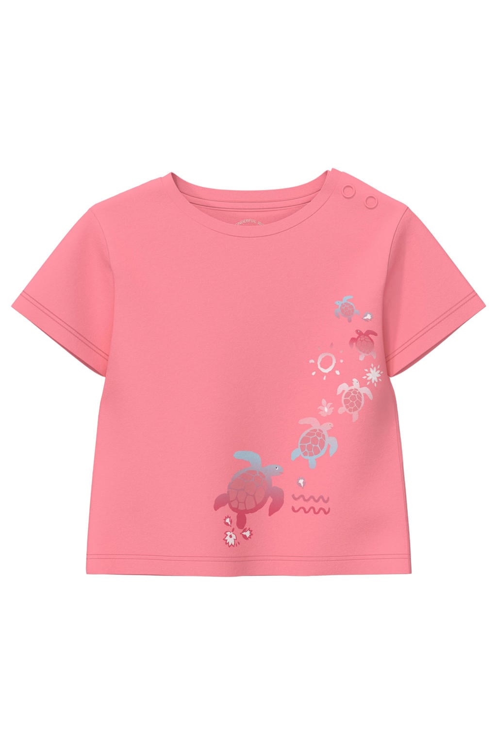 Roze meisjes s.Oliver T-shirt van katoen met printopdruk, korte mouwen, ronde hals en drukknoopsluiting