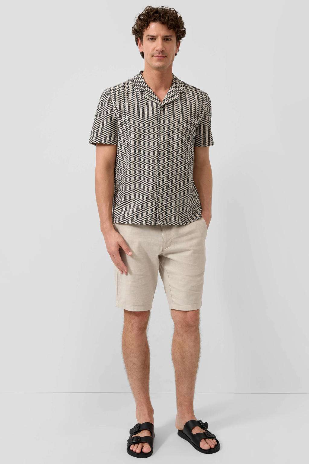 s.Oliver regular bermuda short met linnen beige