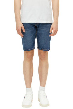 straight short dark blue denim