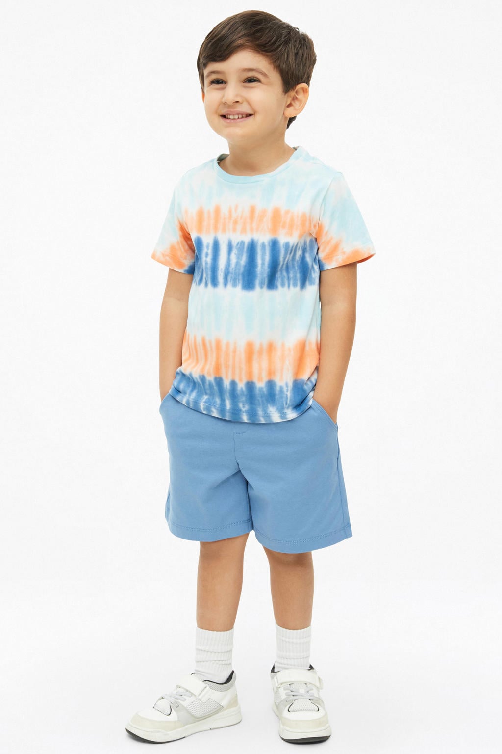 Lichtblauwe jongens s.Oliver sweatshort met elastische tailleband met koord en effen