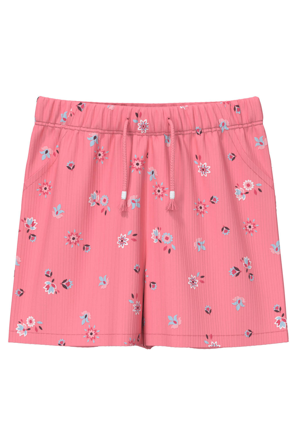Lichtroze meisjes s.Oliver gebloemde casual short van stretchkatoen met elastische tailleband met koord