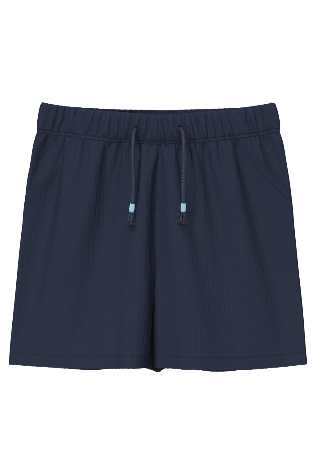 Donkerblauwe meisjes s.Oliver casual short van stretchkatoen met elastische tailleband met koord en effen