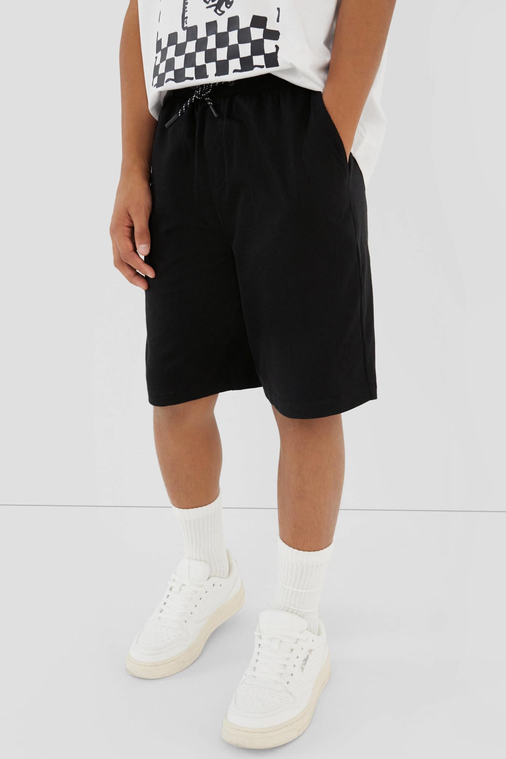 Zwarte jongens s.Oliver sweatshort met elastische tailleband met koord en effen