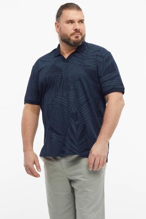 regular polo met linnen donkerblauw