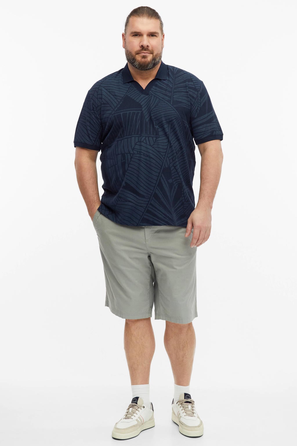 s.Oliver Big Size regular polo met linnen donkerblauw