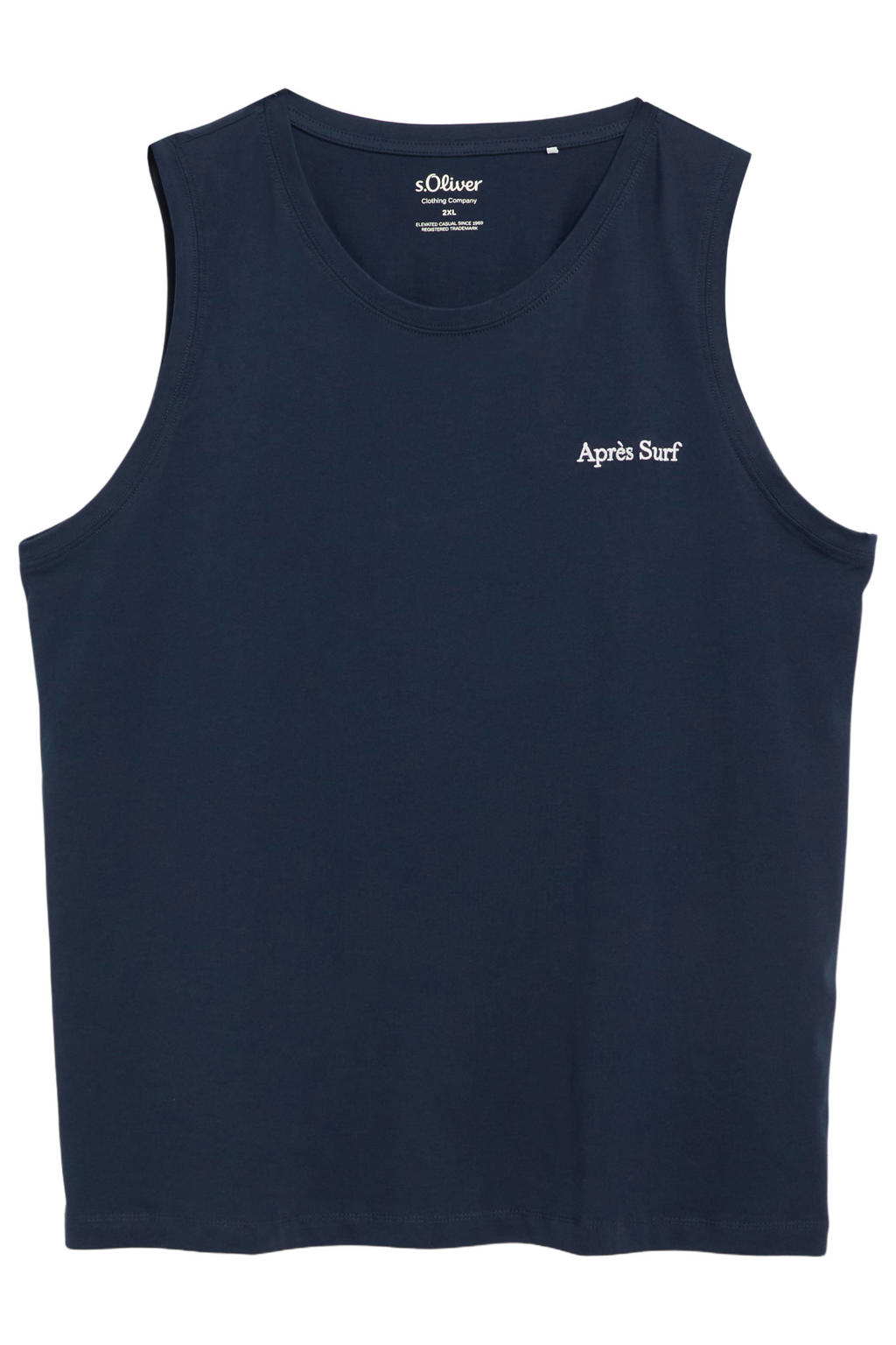 Donkerblauwe heren s.Oliver Big Size tanktop van katoen met tekst print en ronde hals
