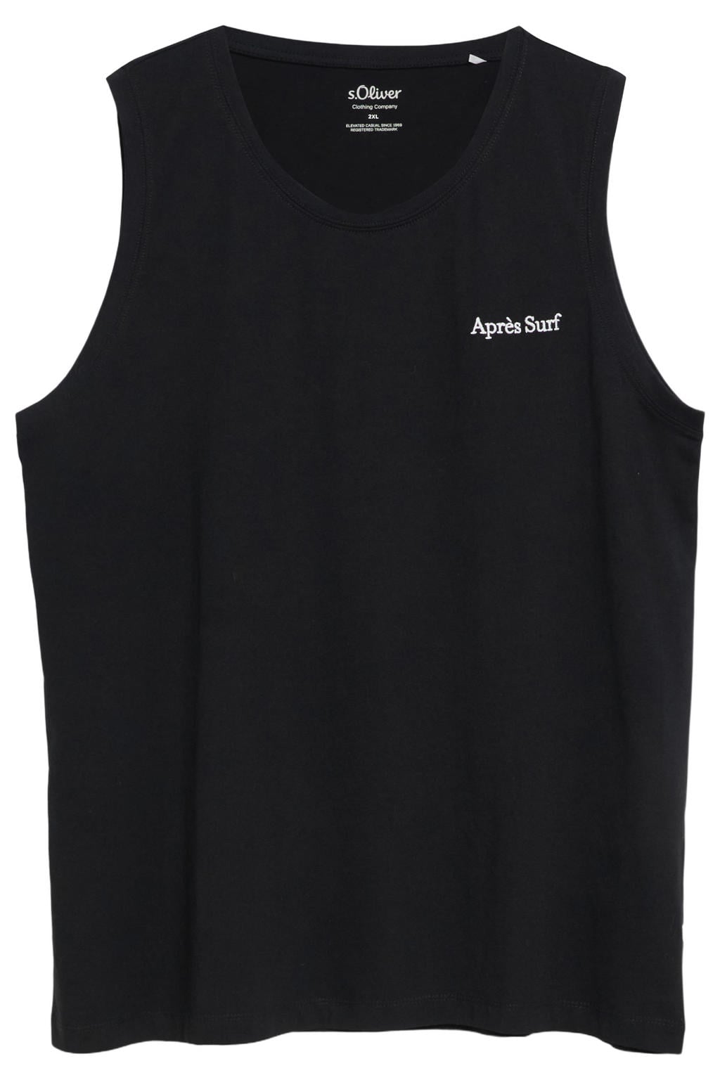 Zwarte heren s.Oliver Big Size tanktop van katoen met tekst print en ronde hals