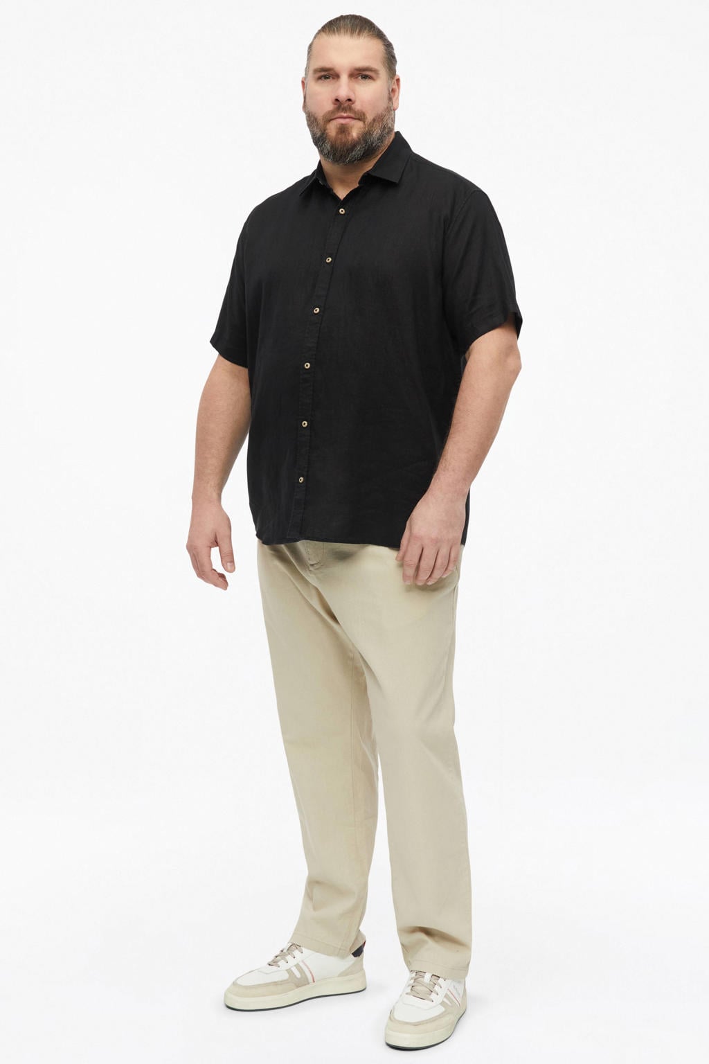 s.Oliver Big Size regular casual overhemd met linnen zwart
