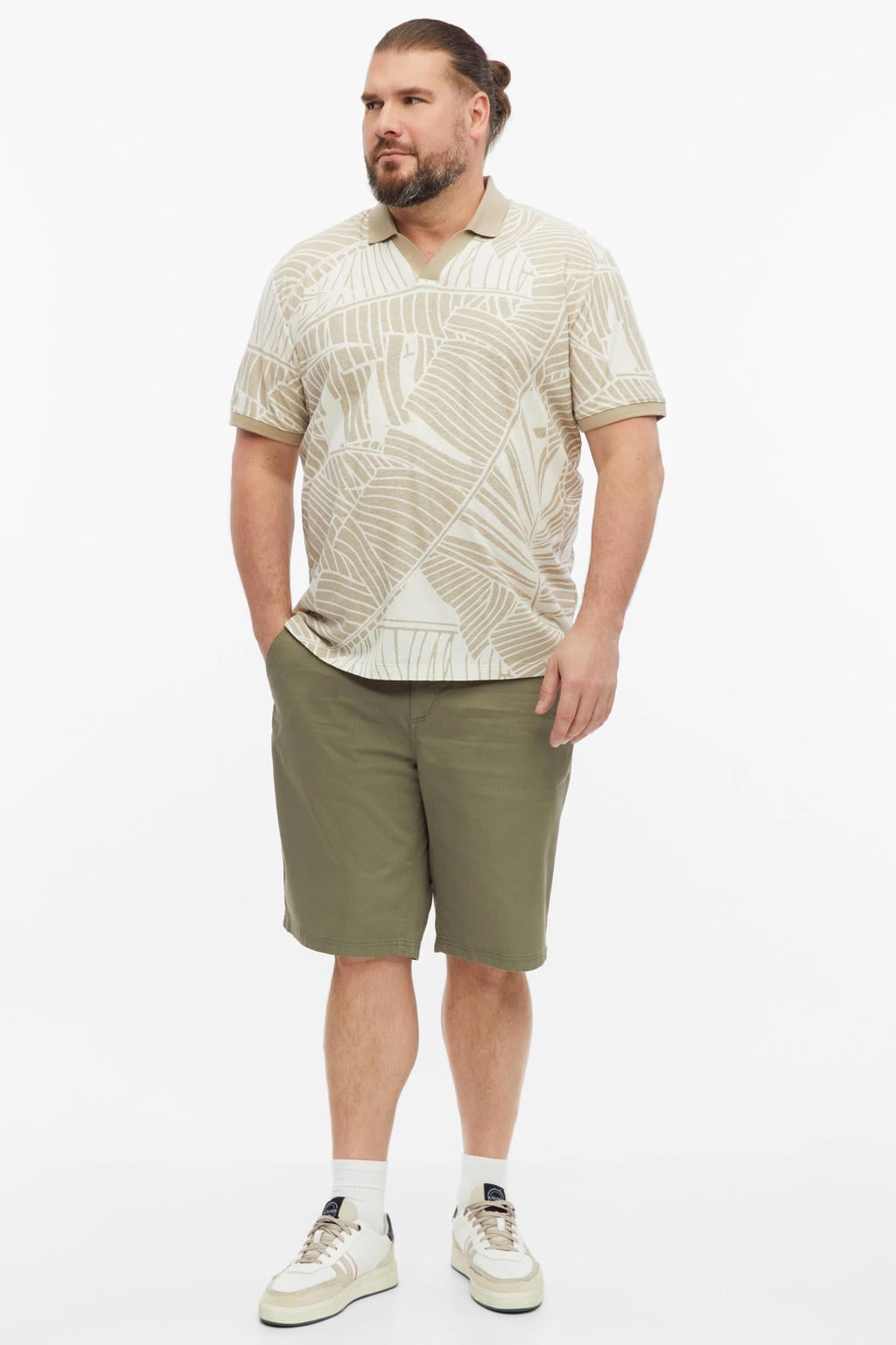s.Oliver Big Size regular polo met linnen beige
