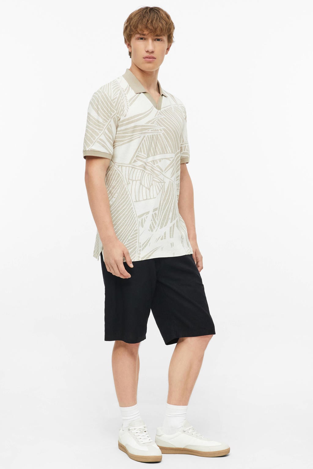 s.Oliver regular polo met linnen beige