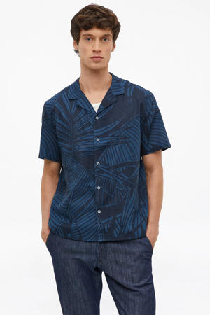 regular casual overhemd met linnen donkerblauw
