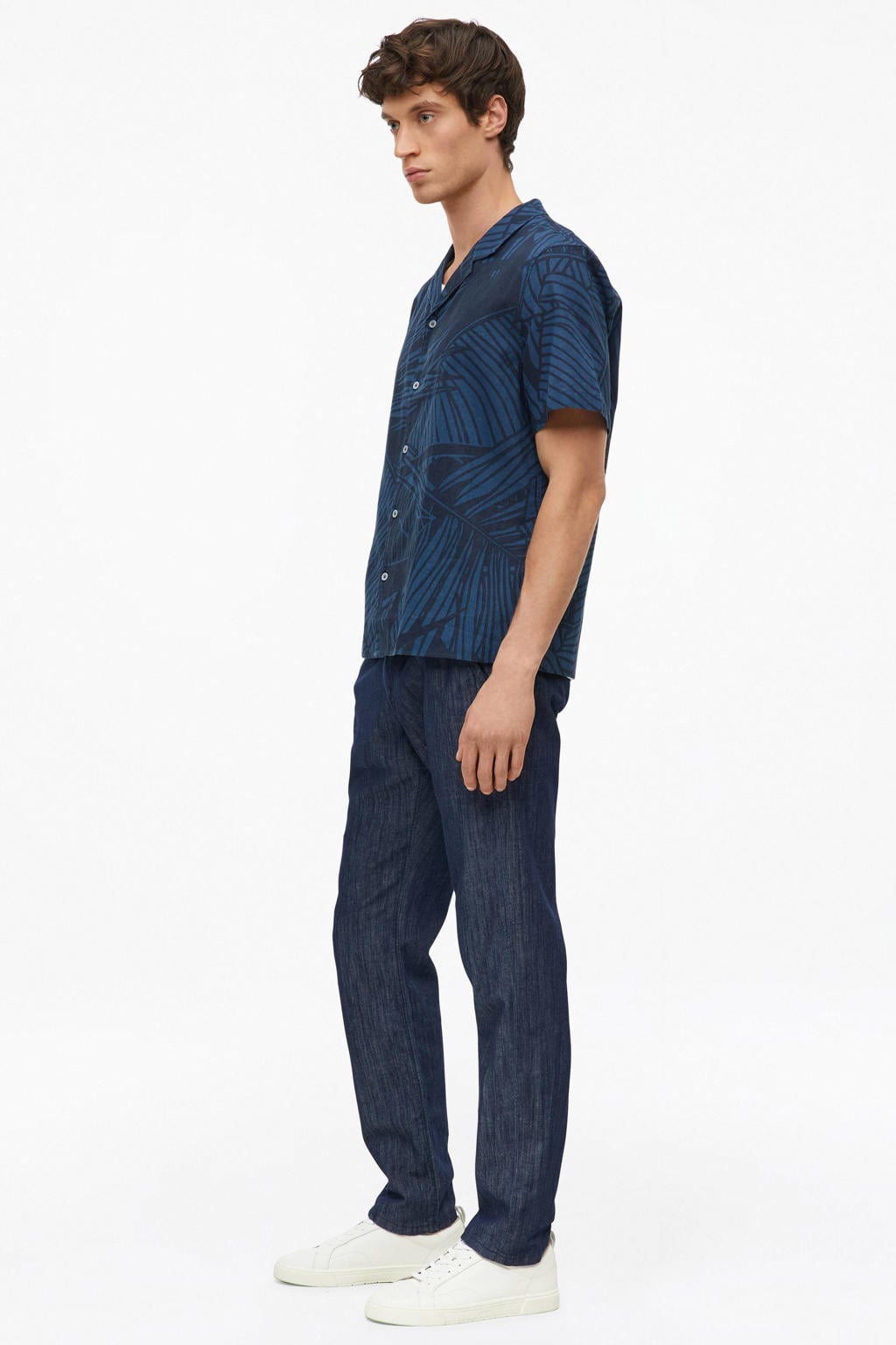 s.Oliver regular casual overhemd met linnen donkerblauw