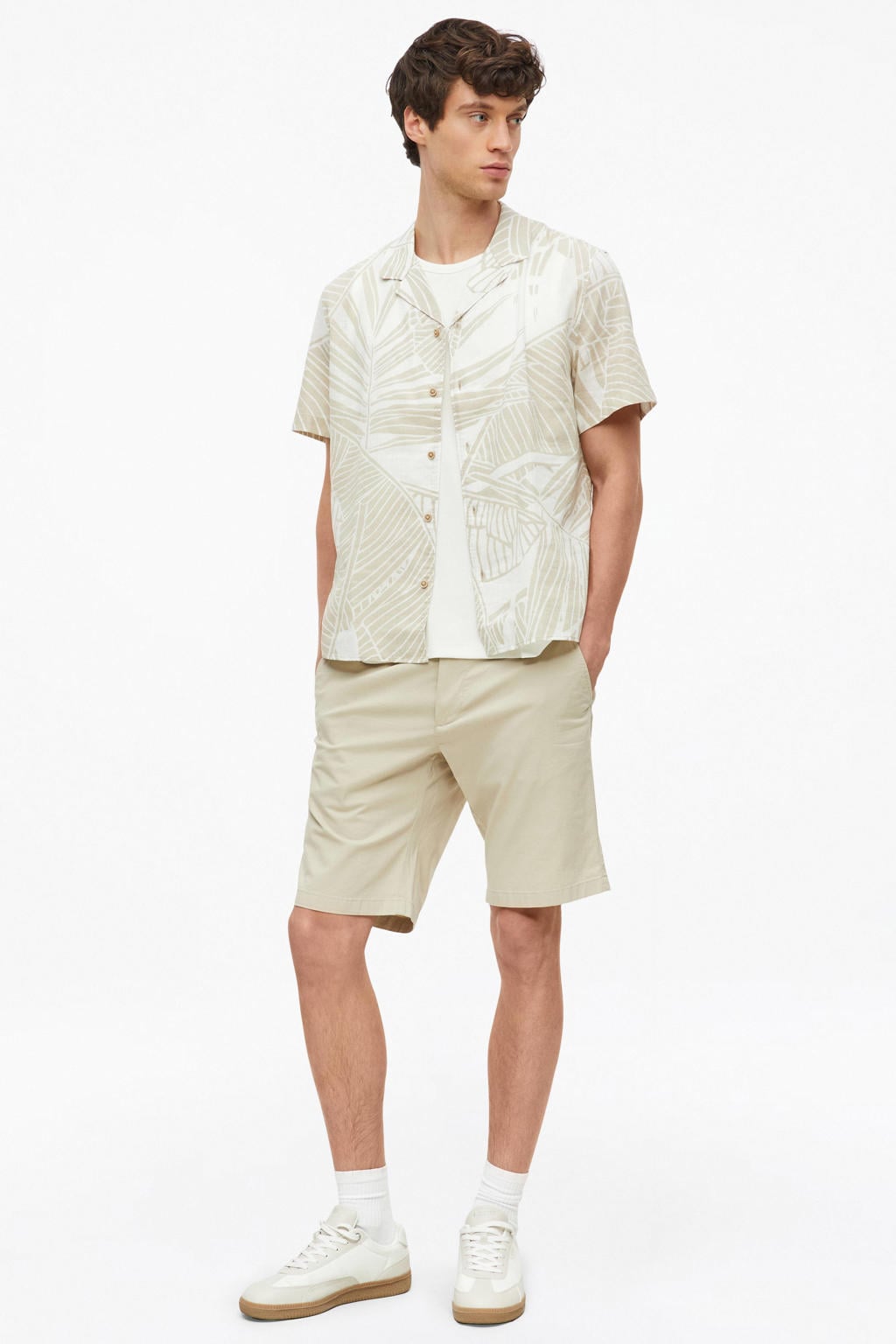 s.Oliver regular casual overhemd met linnen beige