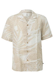 thumbnail: Beige heren s.Oliver regular casual overhemd van linnen met korte mouwen, reverskraag en knoopsluiting
