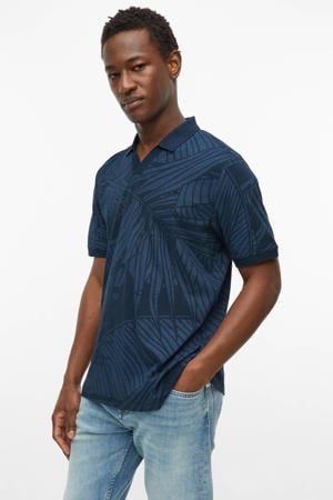regular polo met linnen donkerblauw