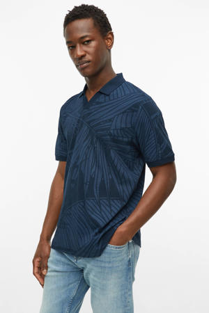 regular polo met linnen donkerblauw