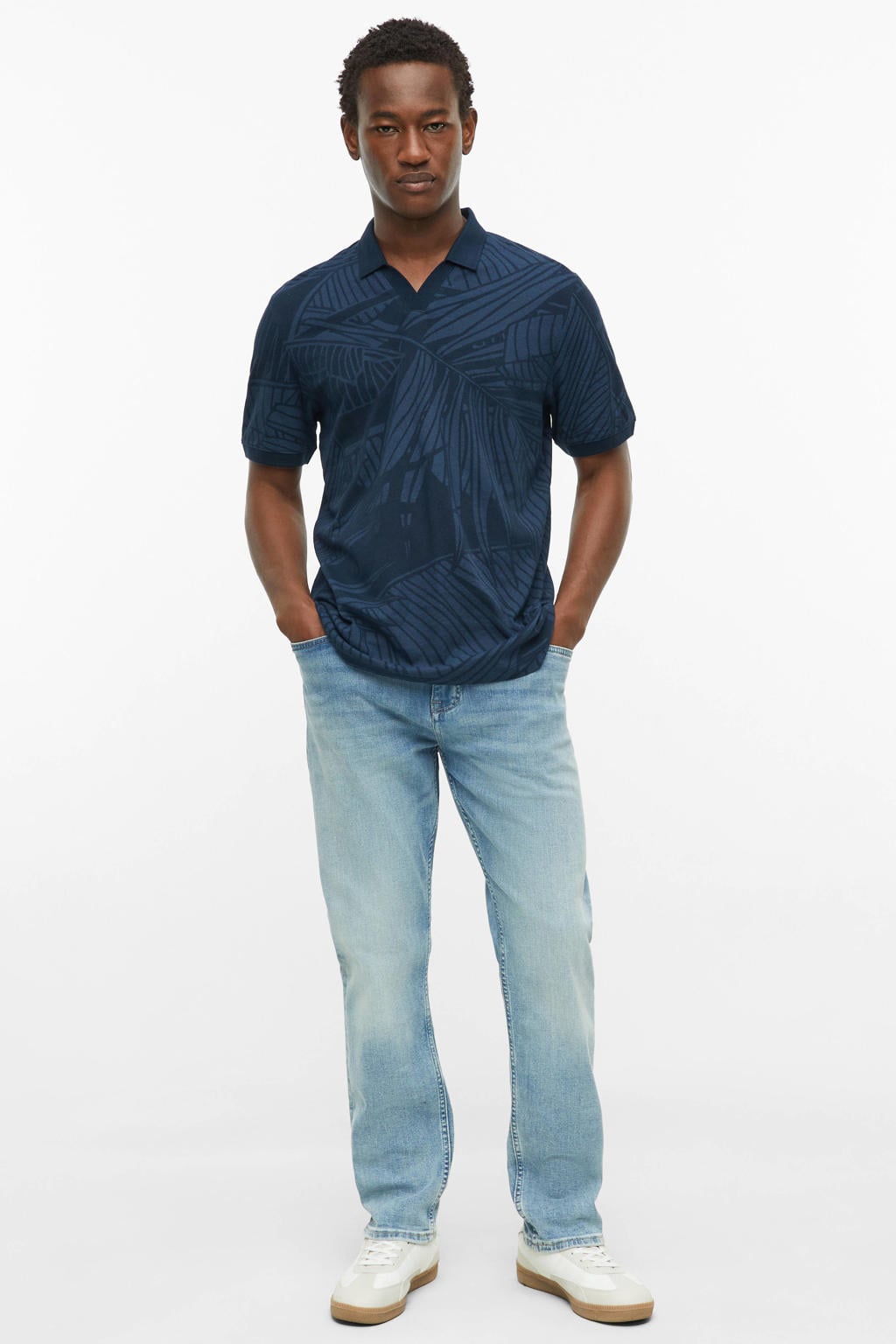 s.Oliver regular polo met linnen donkerblauw