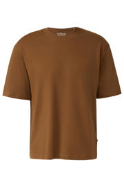 thumbnail: Bruine heren s.Oliver regular T-shirt van katoen met effen, korte mouwen en ronde hals