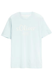 thumbnail: Lichtblauwe heren s.Oliver regular T-shirt van katoen met logo dessin, korte mouwen en ronde hals
