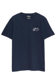thumbnail: Donkerblauwe heren s.Oliver regular fit T-shirt hals van katoen met korte mouwen
