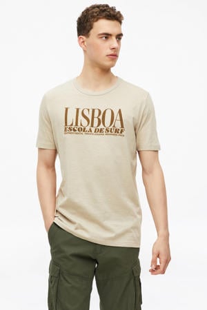 regular fit T-shirt met ronde hals en print - beige