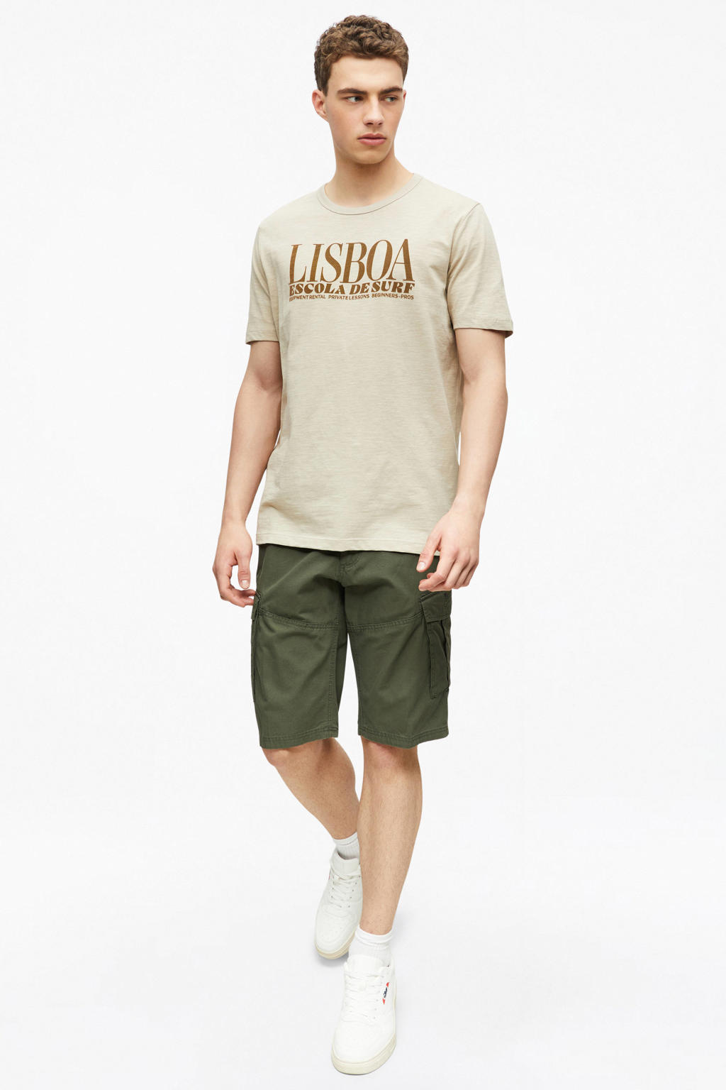 s.Oliver regular fit T-shirt met ronde hals en print - beige