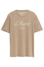 thumbnail: Beige heren s.Oliver regular T-shirt van katoen met logo dessin, korte mouwen en ronde hals
