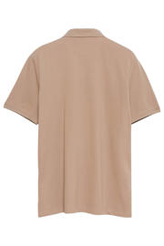 thumbnail: Taupe heren s.Oliver regular polo van katoen met effen, korte mouwen, knoopsluiting en pique