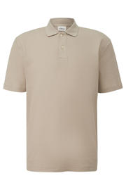 thumbnail: Beige heren s.Oliver regular polo van katoen met effen, korte mouwen, knoopsluiting en pique