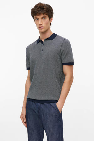 regular polo met textuur donkerblauw