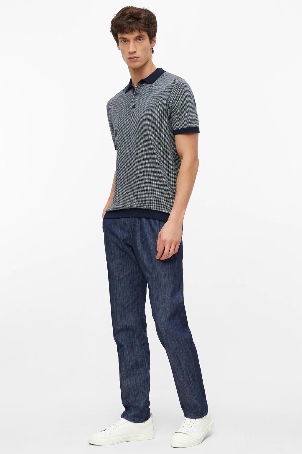 s.Oliver regular polo met textuur donkerblauw