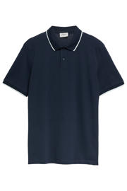 thumbnail: Donkerblauwe heren s.Oliver regular polo van katoen met effen, korte mouwen, knoopsluiting en geribde boorden
