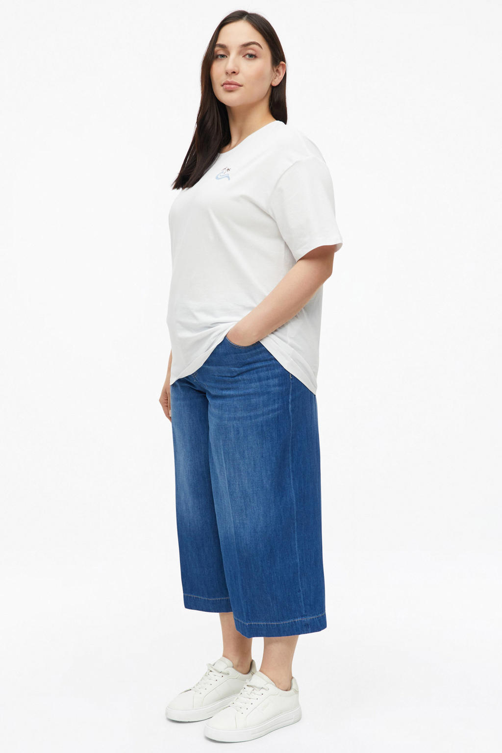 Medium blue denim dames s.Oliver Curve high waist wide leg jeans van denim met rits- en knoopsluiting en effen