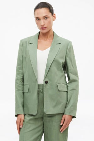 regular blazer met linnen lichtgroen