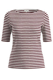 thumbnail: Donkerrood en ecru dames s.Oliver Curve gestreepte top met half lange mouwen en boothals