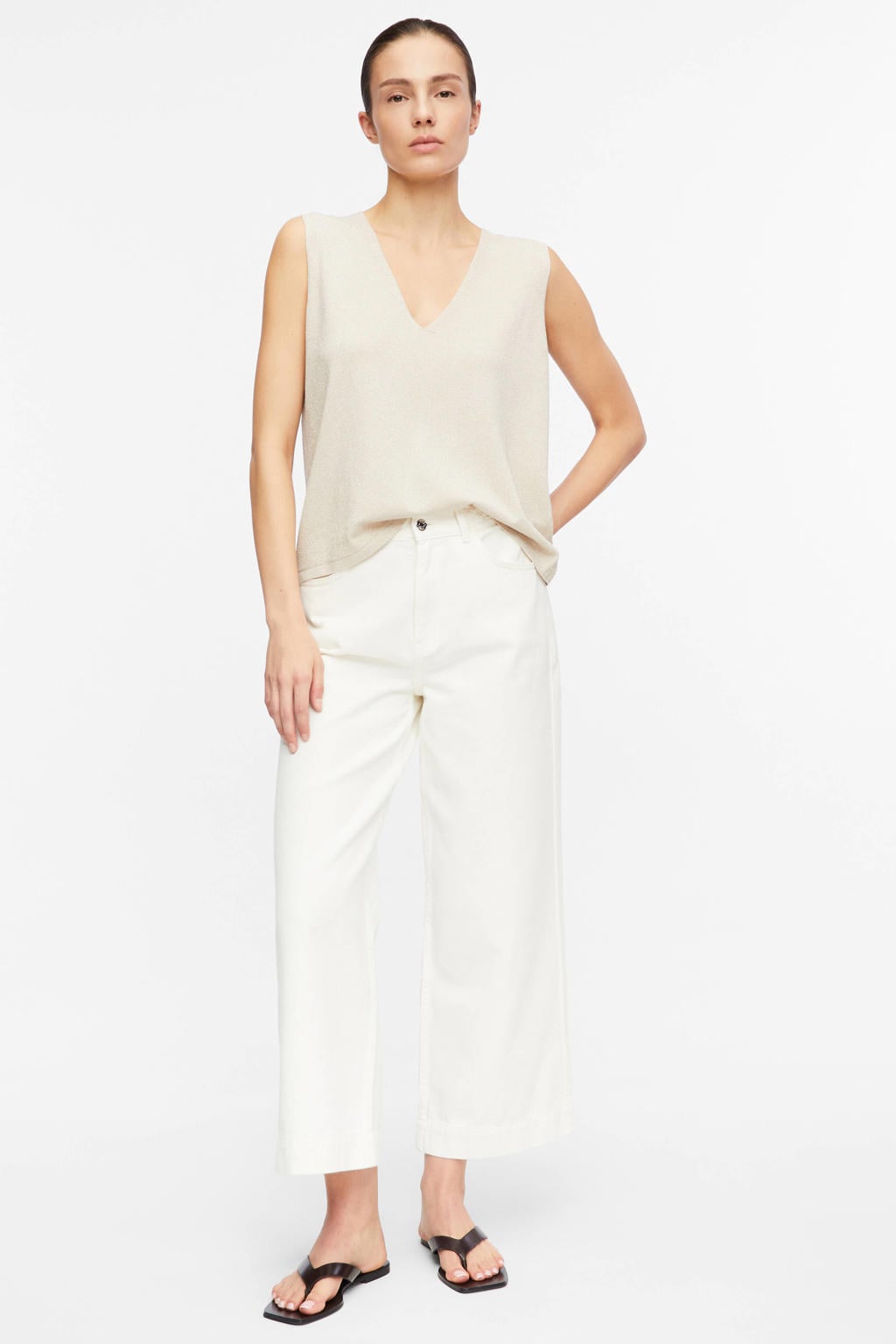Crème dames comma top crème van viscose met effen en V-hals