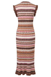 thumbnail: Multikleurige dames comma gestreepte midi jurk van viscose met ronde hals