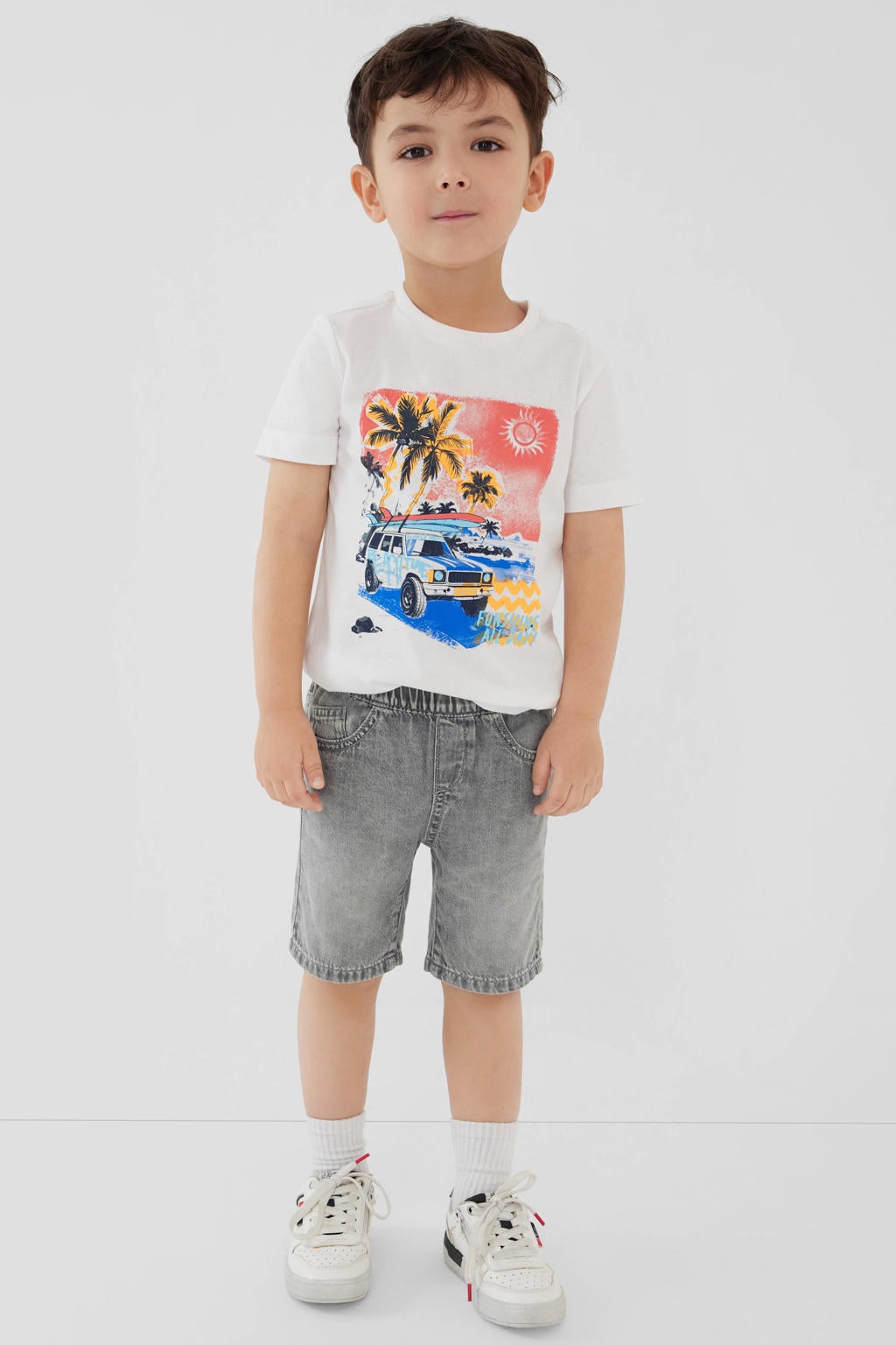 Witte jongens s.Oliver T-shirt van katoen met printopdruk, korte mouwen en ronde hals