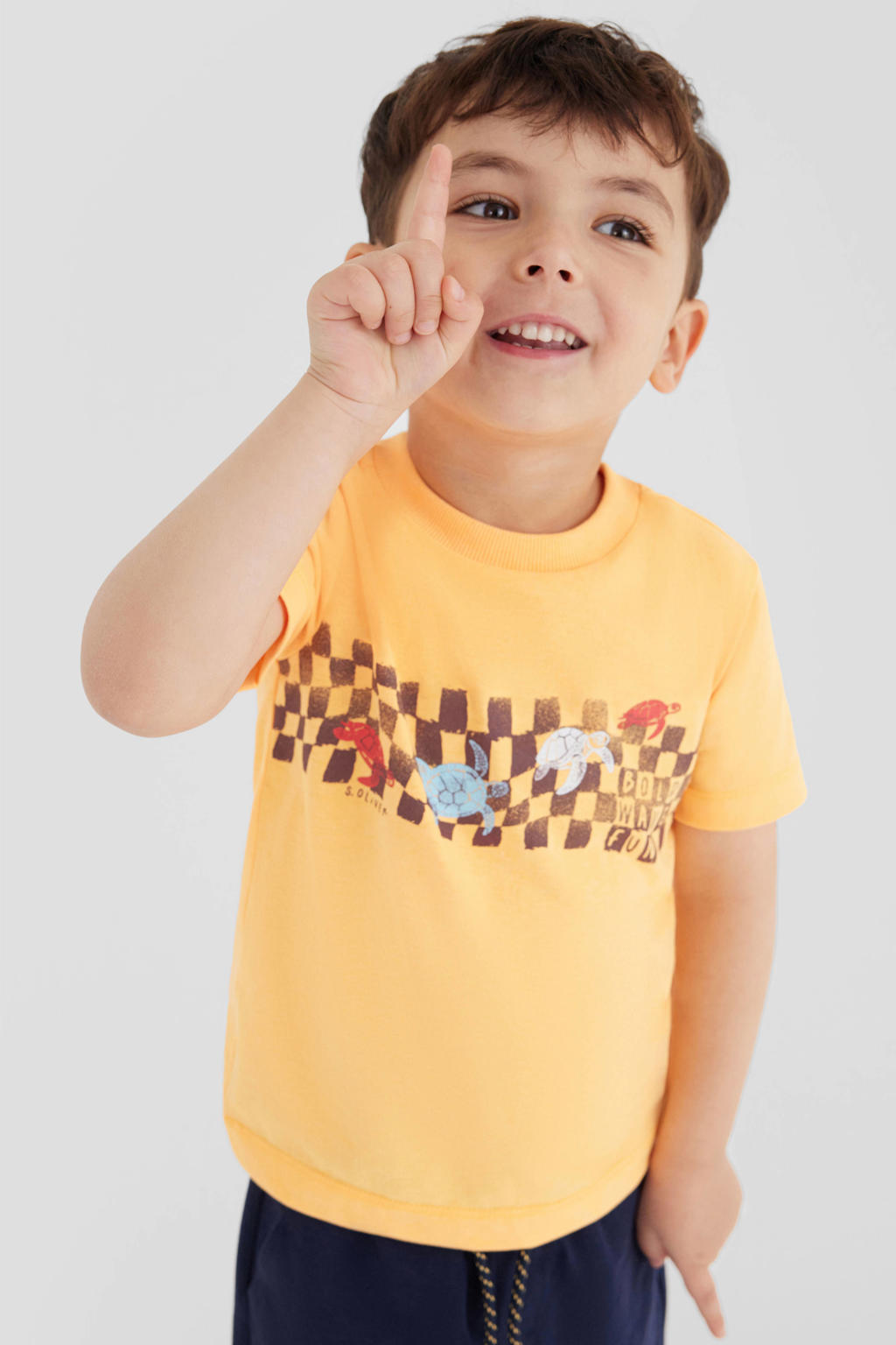Oranje jongens s.Oliver T-shirt van katoen met printopdruk, korte mouwen en ronde hals