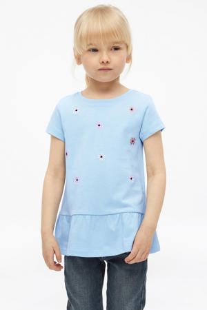 gebloemd T-shirt lichtblauw