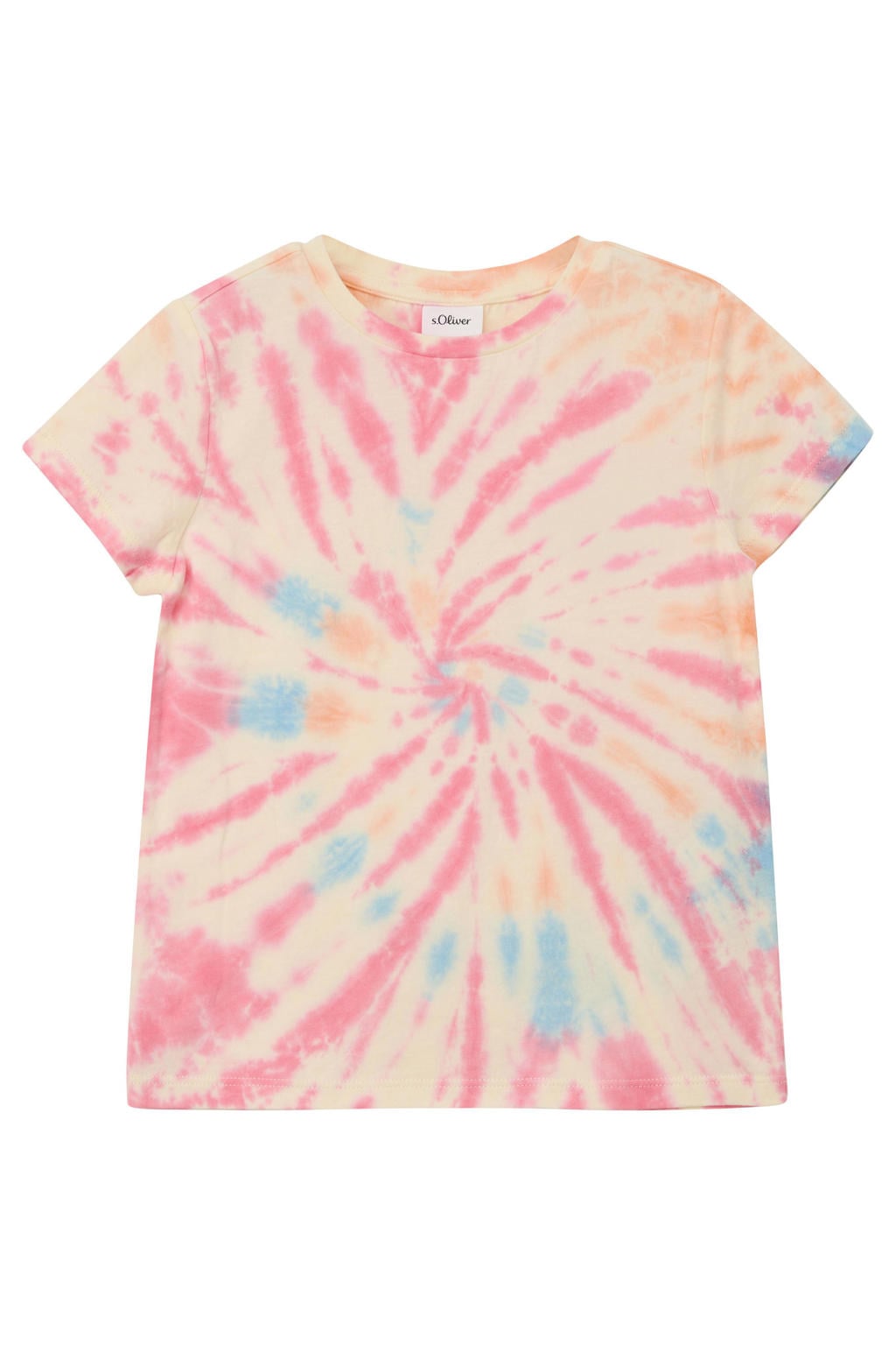 Roze meisjes s.Oliver T-shirt van katoen met tie-dye effect, korte mouwen en ronde hals