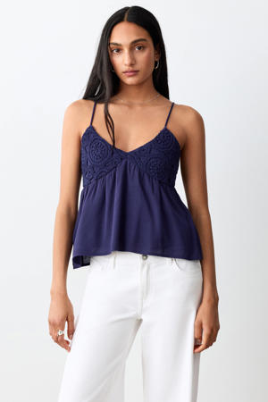 broderie top - donkerblauw