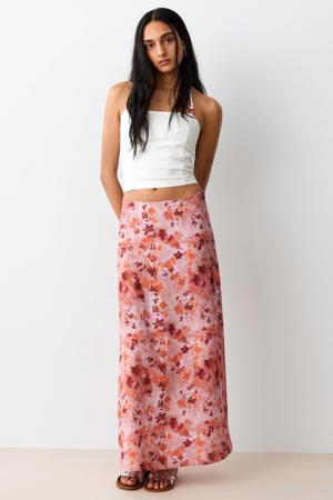 gebloemde maxi rok roze
