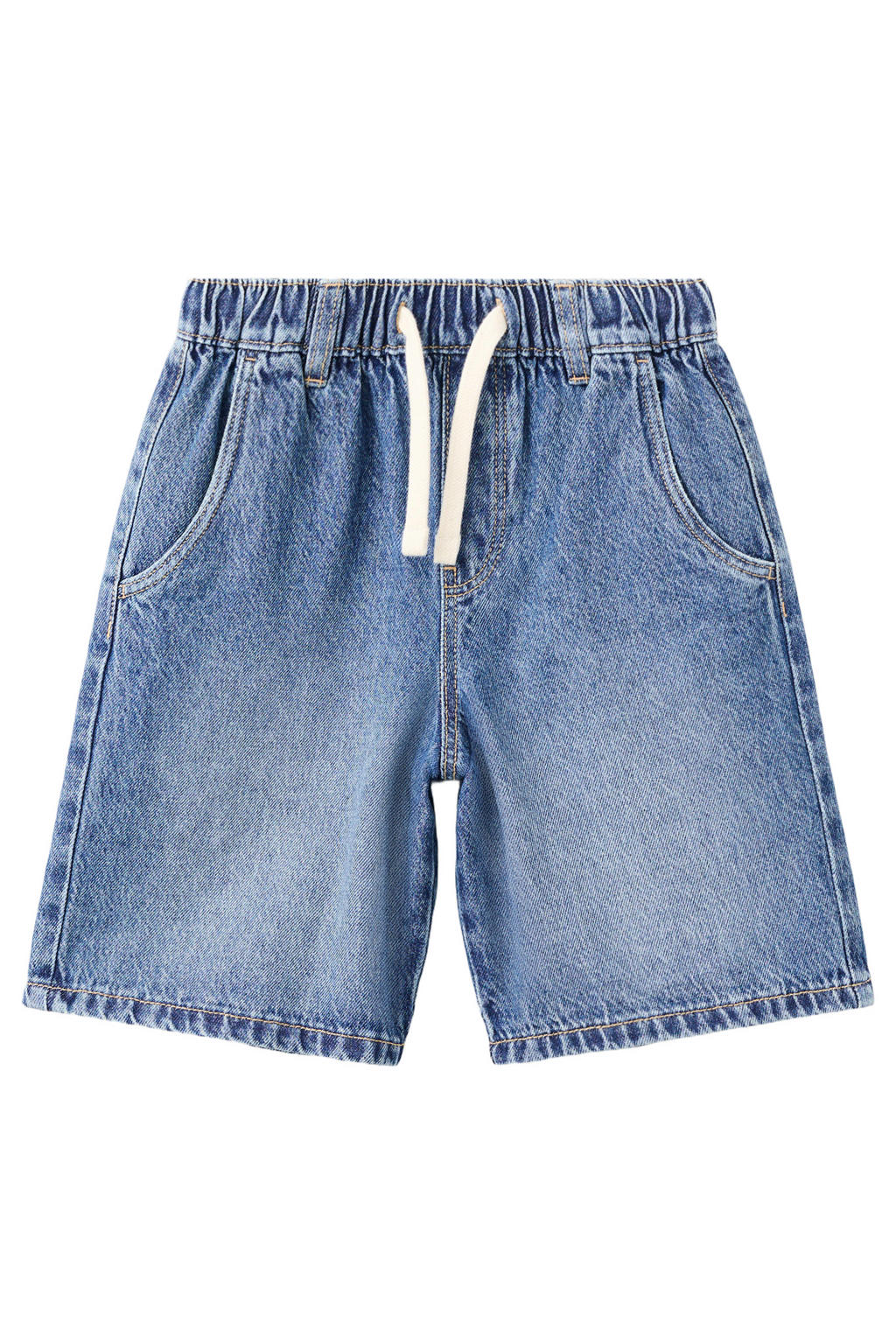 Medium blue denim jongens Mango Kids short van denim met elastische tailleband met koord en effen