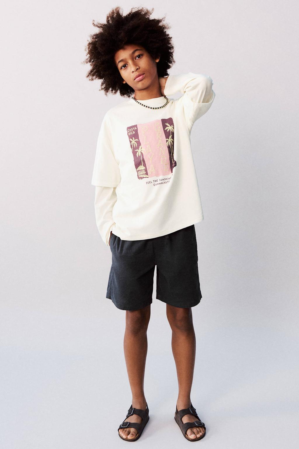 Antraciete jongens Mango Kids casual short van katoen met elastische tailleband met koord en effen