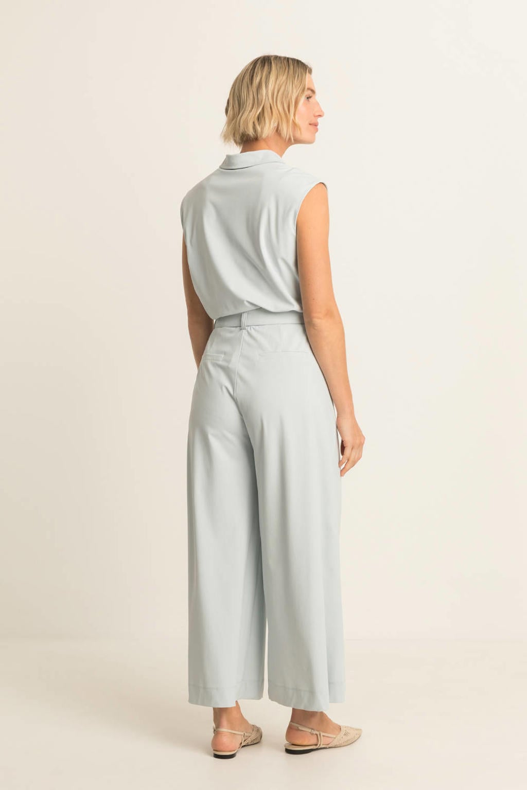 Lichtblauwe dames Expresso travelstof blouse van polyamide met effen, klassieke kraag en knoopsluiting
